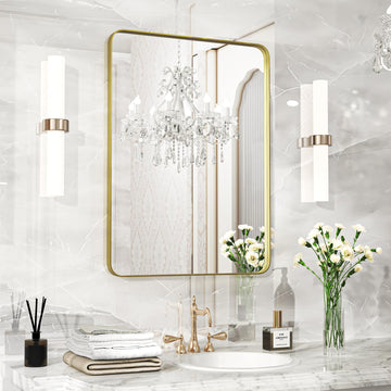 Gold Bathroom Mirror 22X30 Inch Bathroom Vanity, Metal Gold Frame Large Mirror, Modern Wall Mirror, Tempered Glass