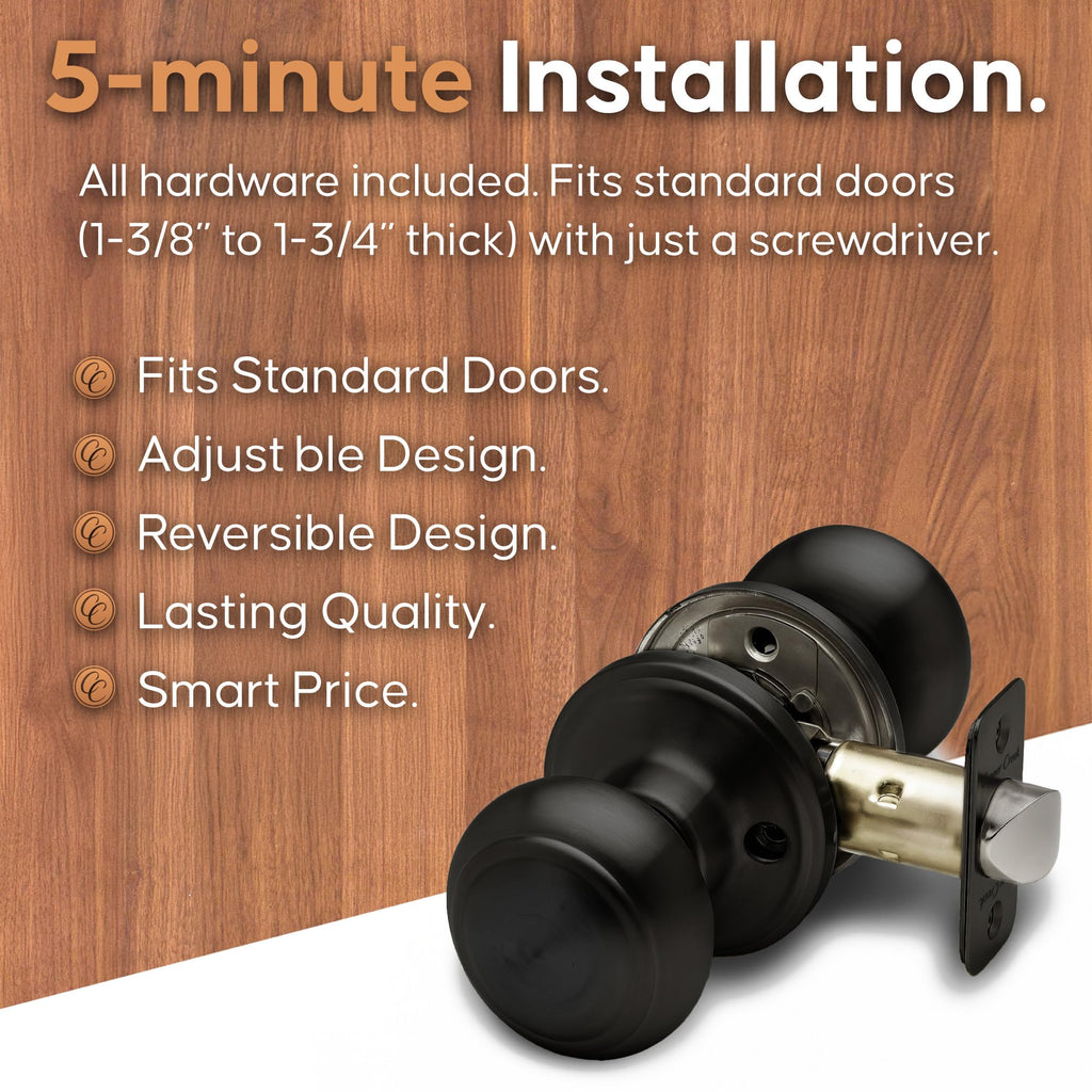 Creek Colonial Passage Interior Door Knob - ANSI Grade-3 Certified, Modern Heavy Duty Handle, Easy Install and