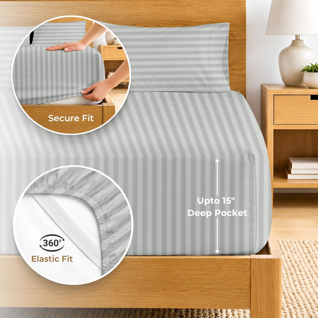 100% Egyptian Cotton Sheets - 600 Thread Count Sheets Set, Soft, Cooling, 15" Deep Pocket, Luxury Hotel