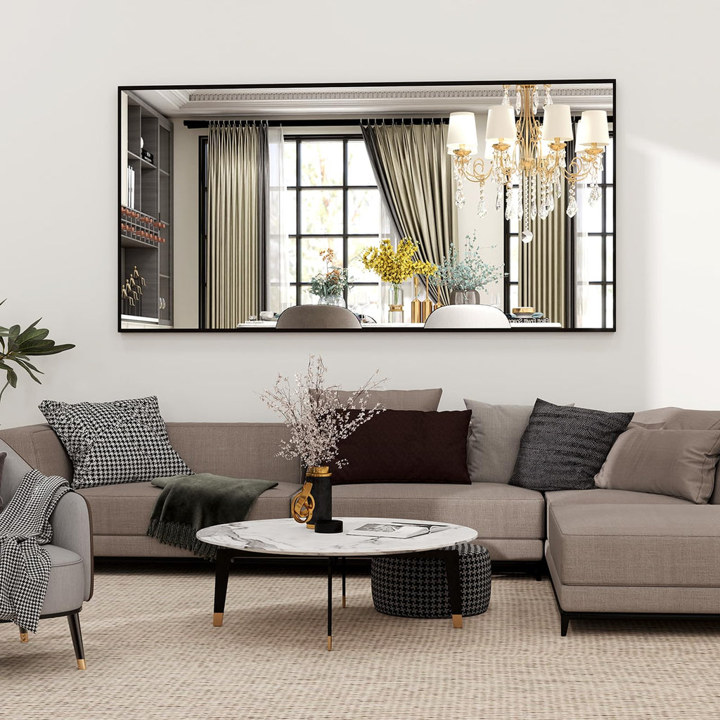 34"x76" Full Length Mirror with Stand, Large Rectangular Floor Mirror or Closet, Wall-Mounted or Freestanding, Black