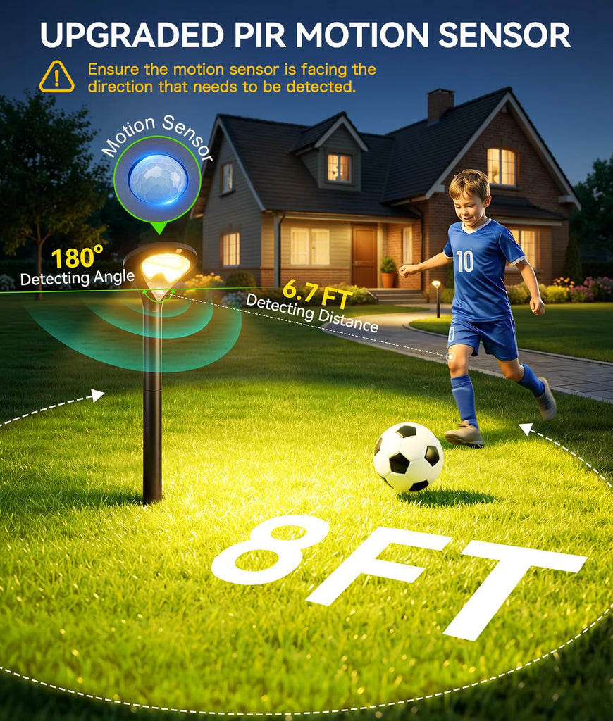 Solar Pathway Lights Outdoor with Motion Sensor, 6 Pack Security Solar Garden Lights, Bright LEDs, Larger Glass