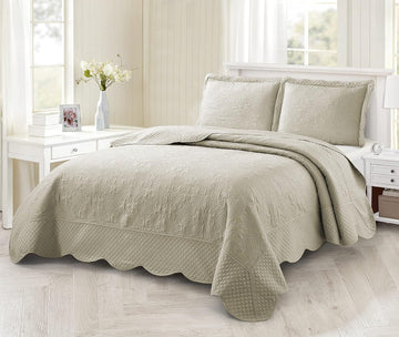 3-Piece Ultrasonic Bedspread Set Coverlet Set Cream Quilt Lightweight Quilt Set Embossed Farmhouse