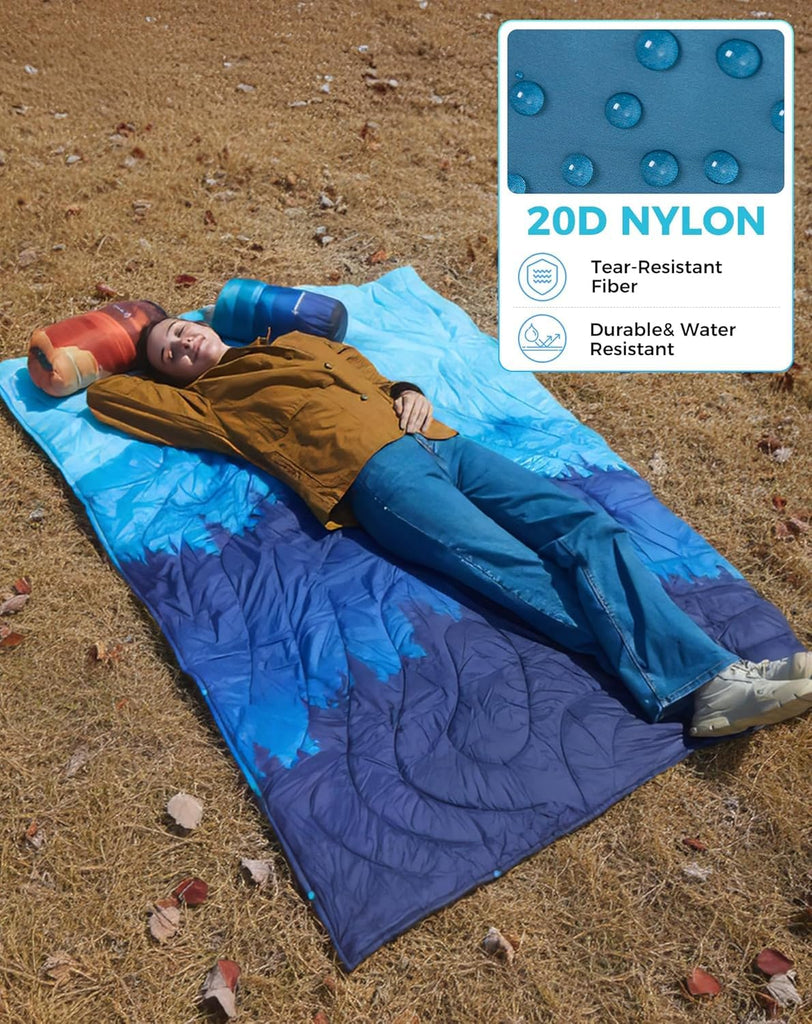 Ultralight Camping Blanket, Wearable Packable Blanket Cyan 79"x57"
