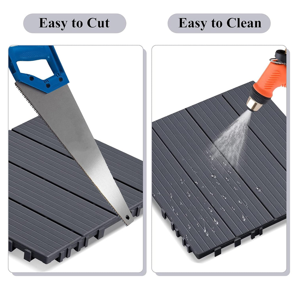 9 PCS Interlocking Deck Tiles, 12''X 12'' Plastic Patio Flooring Outdoor Waterproof Floor Deck Tiles for Balcony Porch