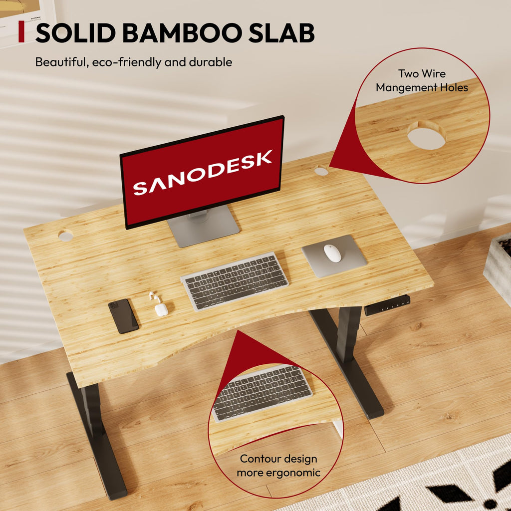 Solid Bamboo Dual Motor Standing Desk, 220 lbs, 48×24
