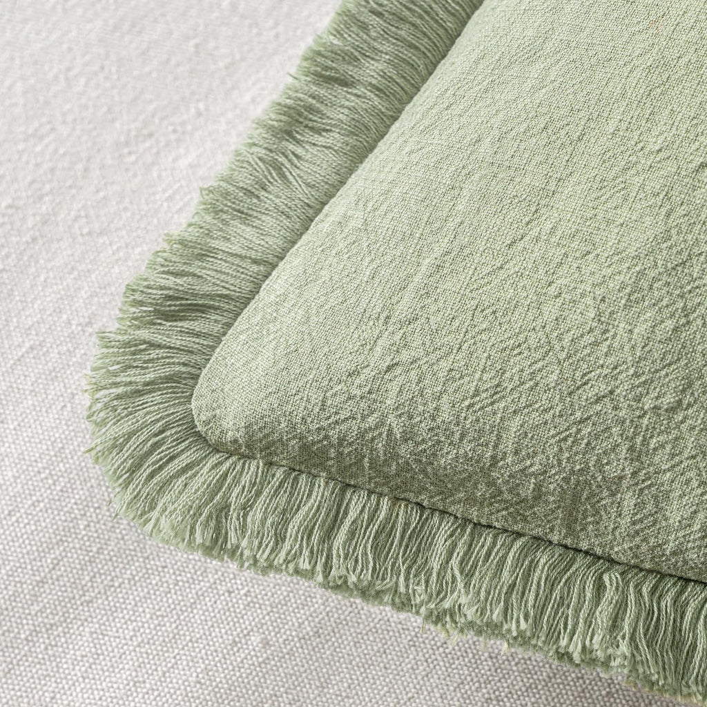 Boho Linen Fringe Decorative Throw Pillow Covers Sage Green 18x18