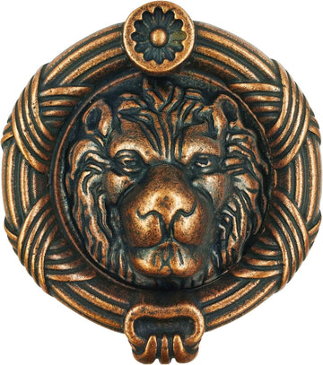 Traditional Solid Brass Sandringham Lion Head Door Knocker (Antique Copper)