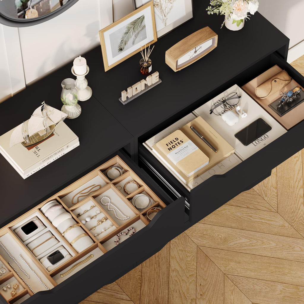 Modern 4 Drawers Dresser, Wood Chest of Drawers with Storage, Black