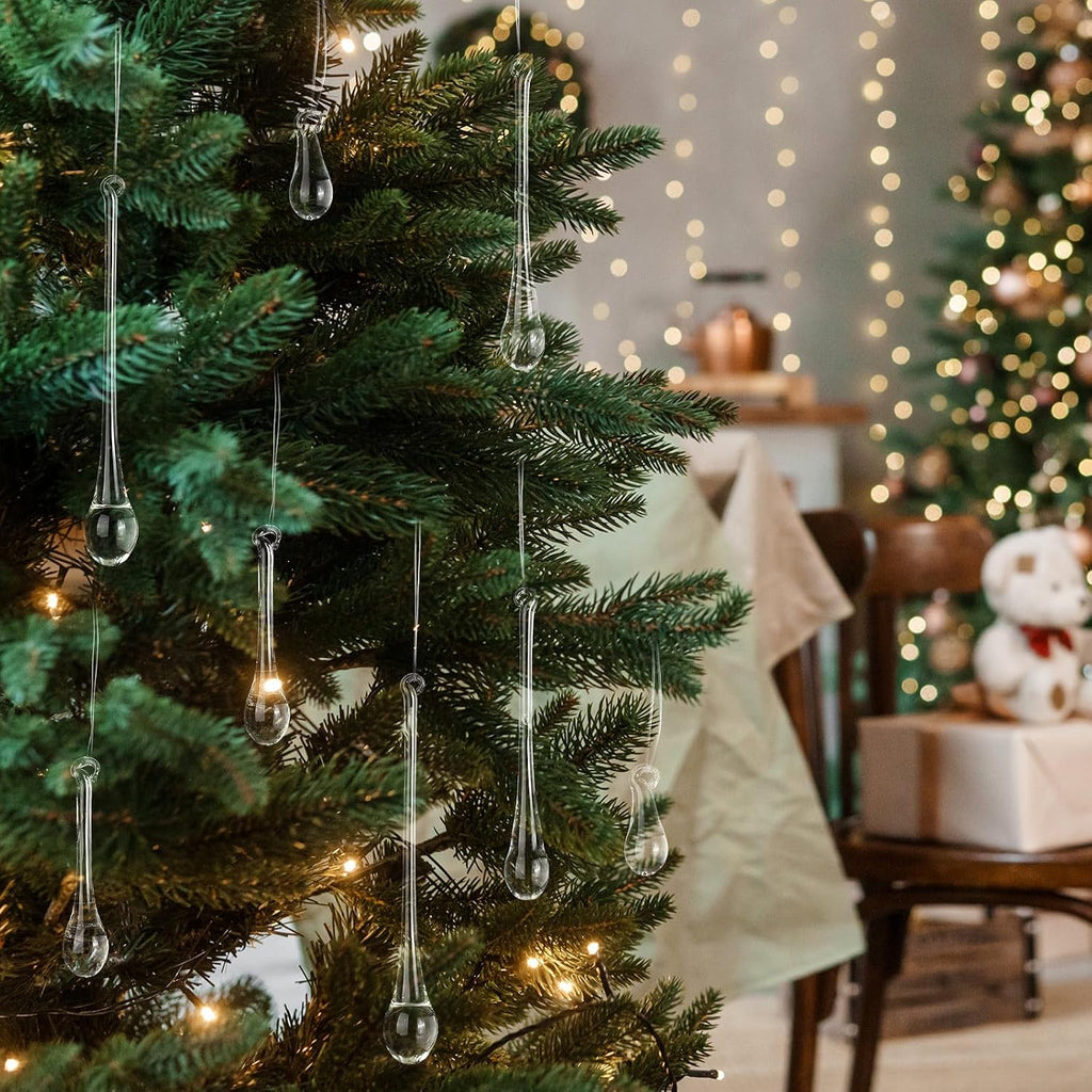 Clear Glass Teardrop Christmas Ornaments,4 Medium Size - Set of 22
