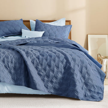 Quilt Bedding Set, 3 Pieces Ocean Blue Bedspreads Set