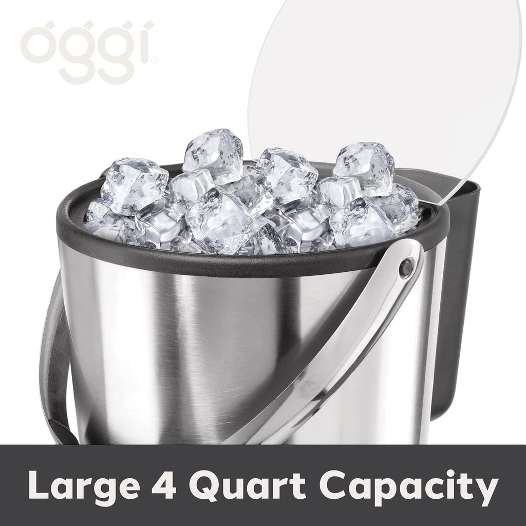 Insulated Ice Bucket, 4 Quart / 3.8 L, Stainless Steel, Black.