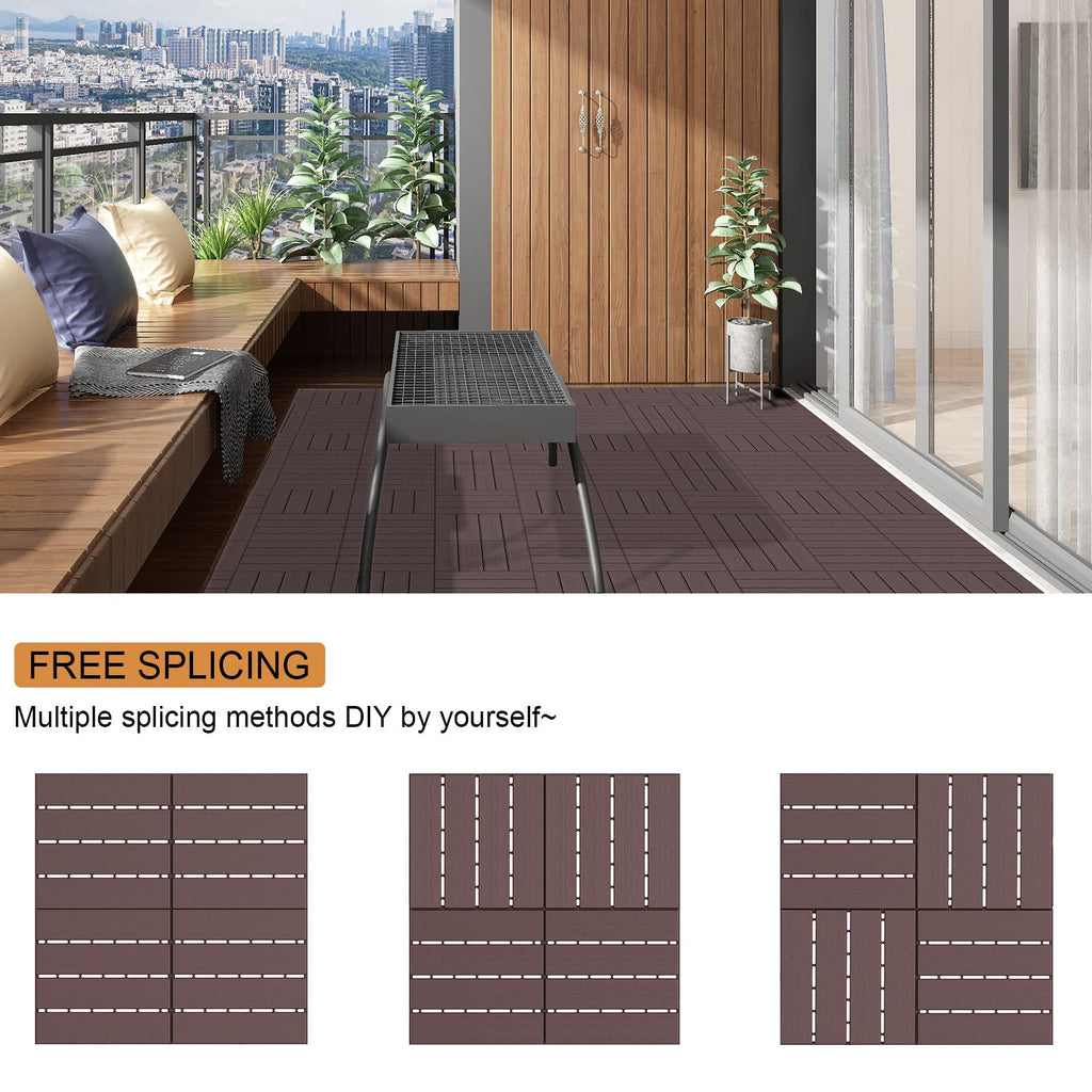 27 sq. ft Plastic Interlocking Deck Tiles, 27PCS Waterproof Patio Balcony Flooring, 12"x12" Outdoor Interlocking Deck