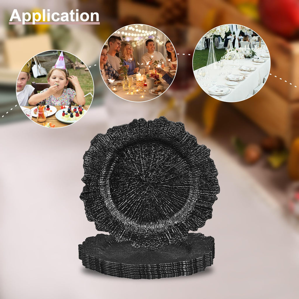 10pcs Reef Charger Plates Bulk, 13 Inch Plastic Floral Charger Plates, Round Plate Chargers for Dinner Wedding Party