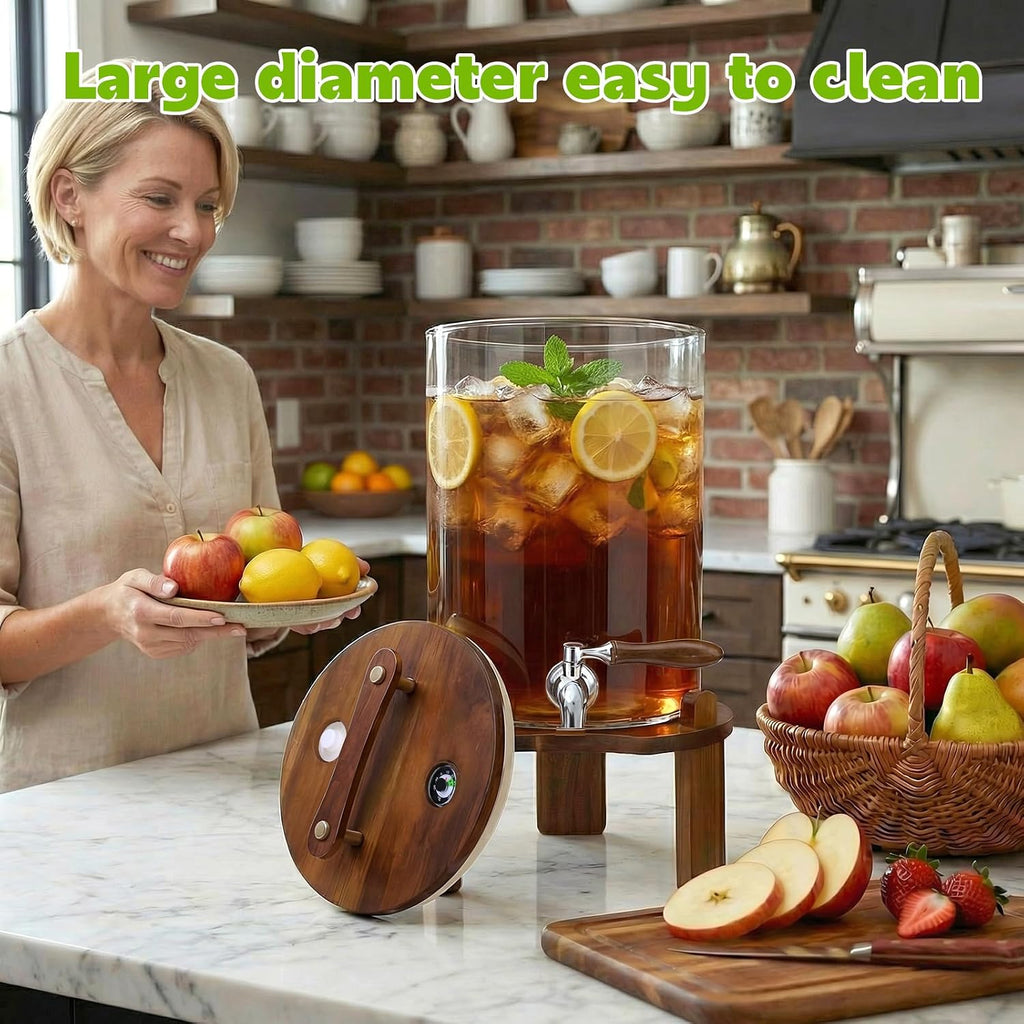 Beverage Dispenser, 2.1Gallon Glass Drink Dispenser with Stand, Stainless Steel Spigot