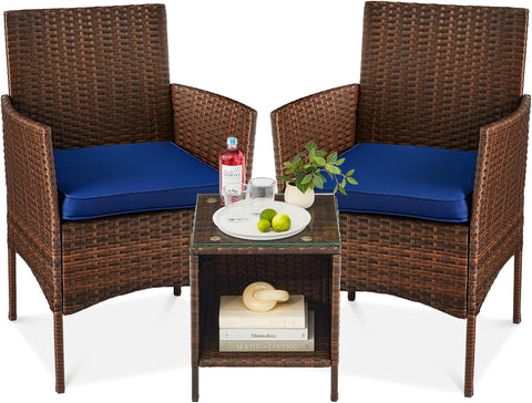 Best Choice Products 3-Piece Outdoor Wicker Conversation Bistro Set
