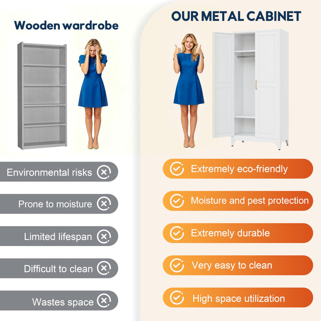 71'' Armoire Wardrobe Closet with Doors, Metal Wardrobe Cabinet
