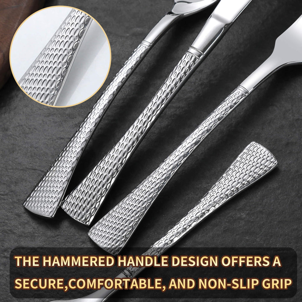 Hammered Silverware Set,20 Piece Modern Flatware Set Service for 4,Mirror Polished Stainless Steel Cutlery Set