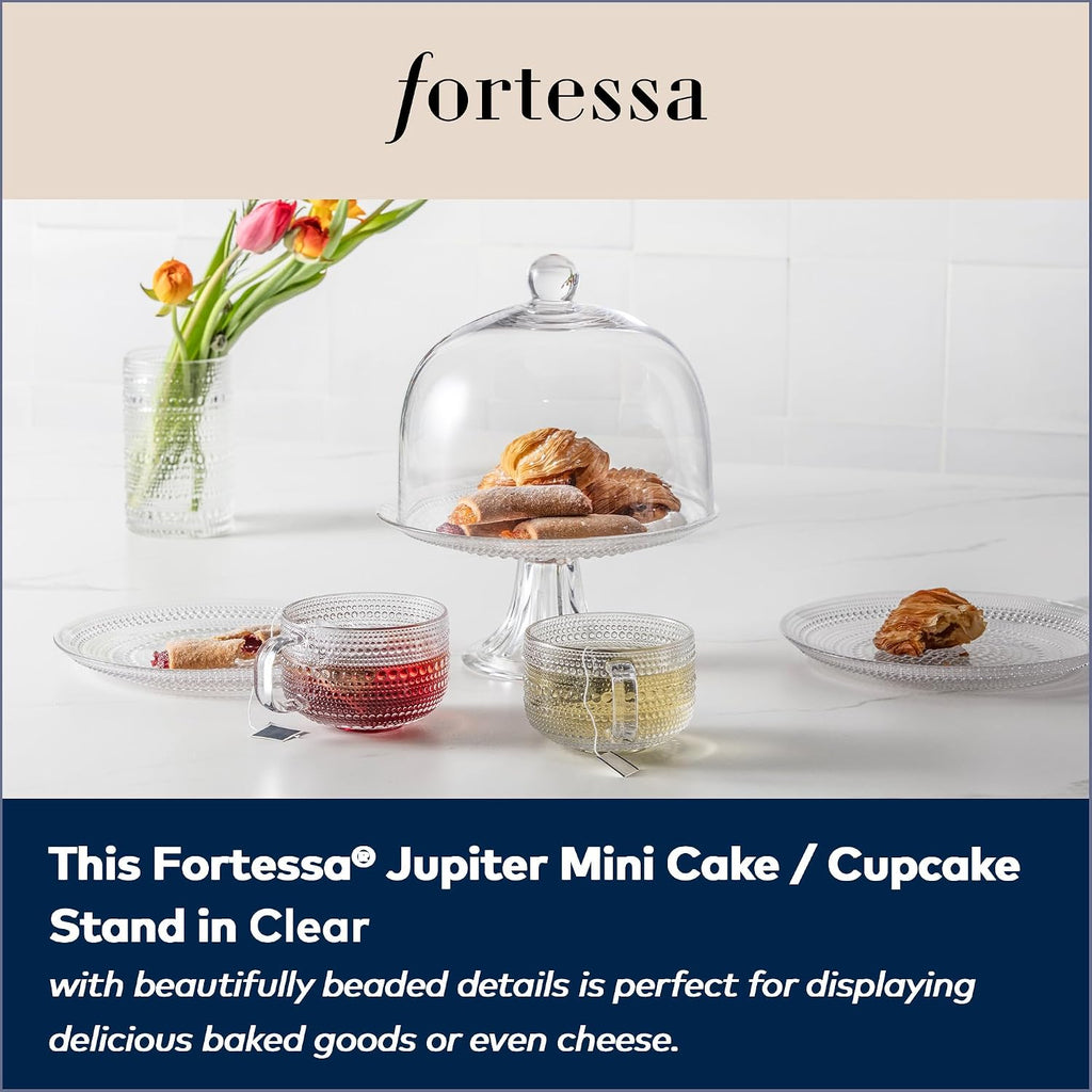 Jupiter Beaded Hobnail Glass Vintage Themed Collection, 8.5 Inch Mini Cake and Cupcake Stand, Dishwasher-Safe, Glass