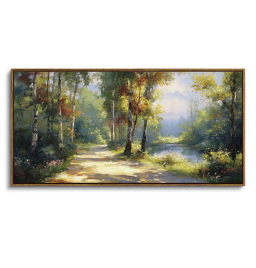Large Landscape Wall Art, Nature Birch Tree Path Painting 20×40 in