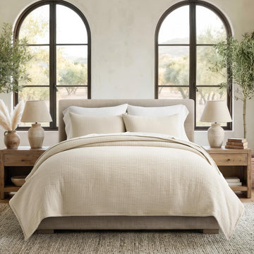 Cotton Gauze Matelassé Coverlet Set, Soft Oat