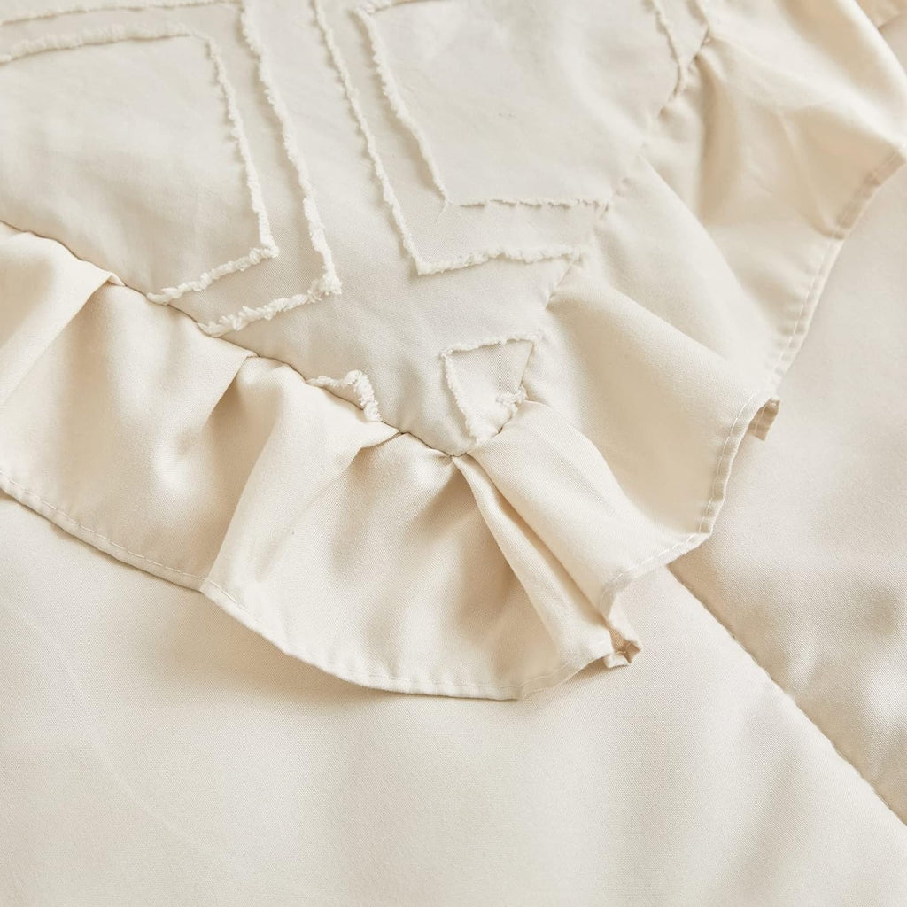 Tufted Ruffle Crib Bedding Set 3 Pieces Baby Boho Quilted Comforter with Fitted Sheet and Bed Skirt - Cute Ruffled