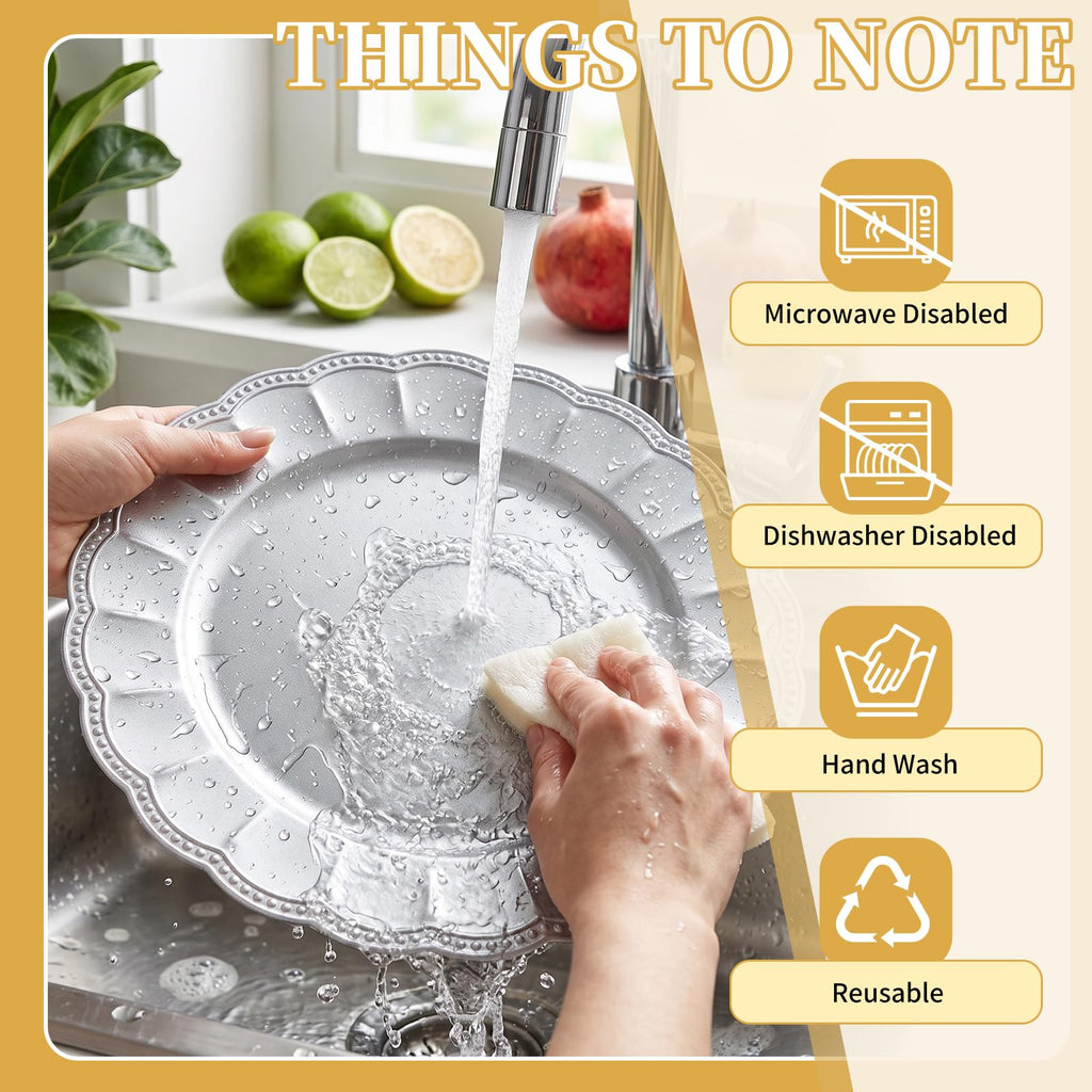 100 Pcs 13" Silver Charger Plates Bulk, Charger Plates with Beaded Sunflower Rim, Elegant Silver Chargers for Dinner