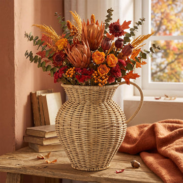 Faux Rattan Vase Wicker Vase 9"h Country Style, Single Handle