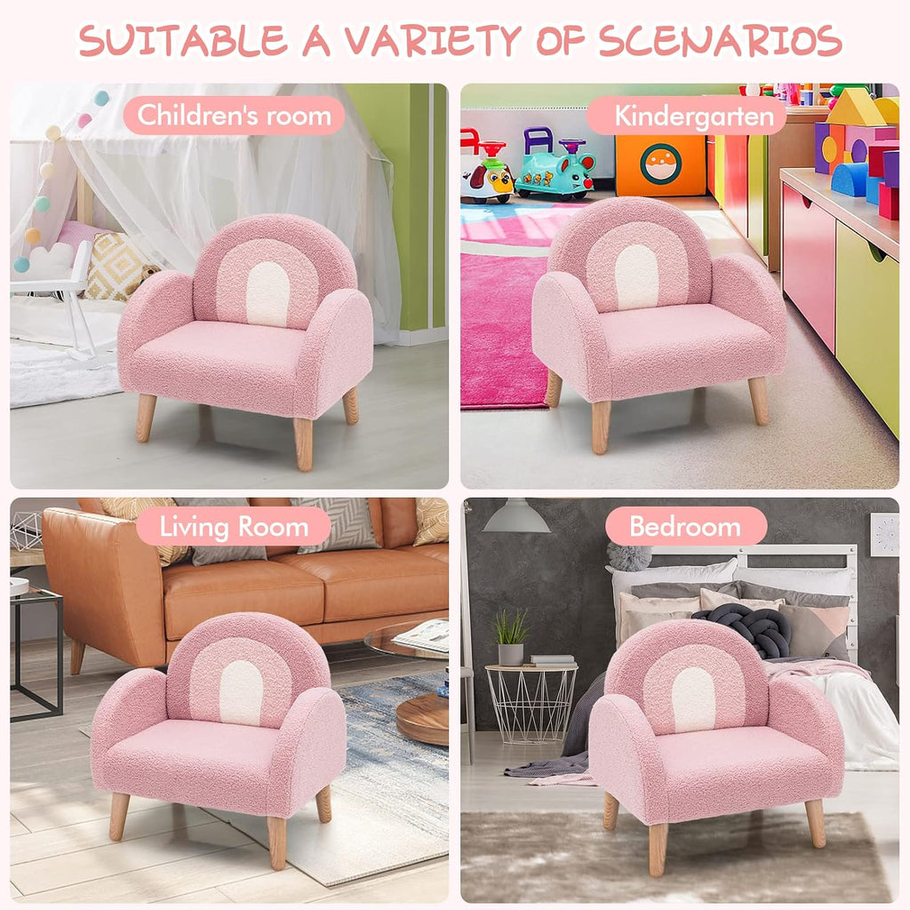 Kids Sofa, Toddler Armchair with Solid Wooden Frame Anti-Tipping Design Plush Fabric, Upholstered Children Chair