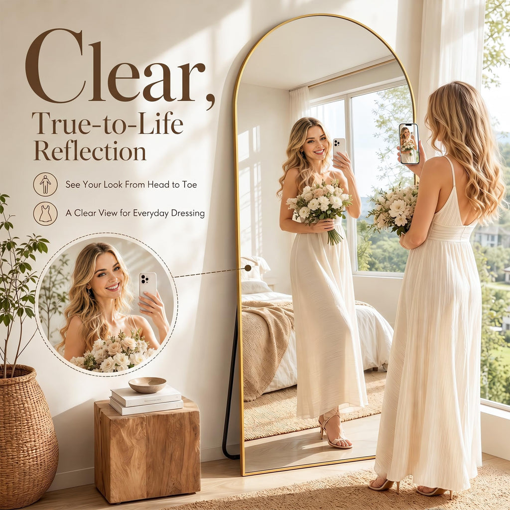 88"x44" Arched Full Length Mirror, Large Floor Mirror, Gold
