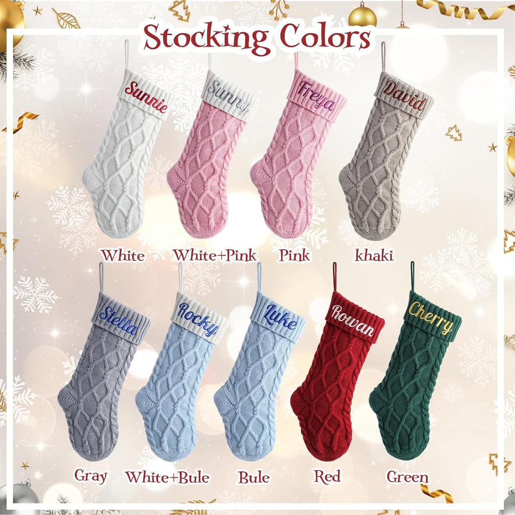 Stockings with Embroidered Name 18" Large Customized Stockings for Fireplace Hanging Decoration,Knitted Xmas - Set of 4