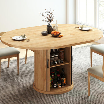 47.2"-63" Extendable Dining Room Table for 4-8, Round-to-Oval Expandable Dining Table with Dust-Proof 2-Tier Shelf