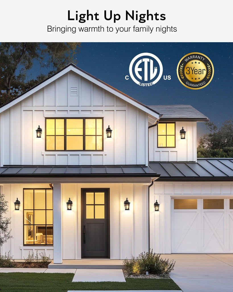 Outdoor Light Fixtures Wall Mount, 2-Pack Outdoor Wall Sconce Dusk to Dawn, Exterior Lantern with E26 Base, Matte