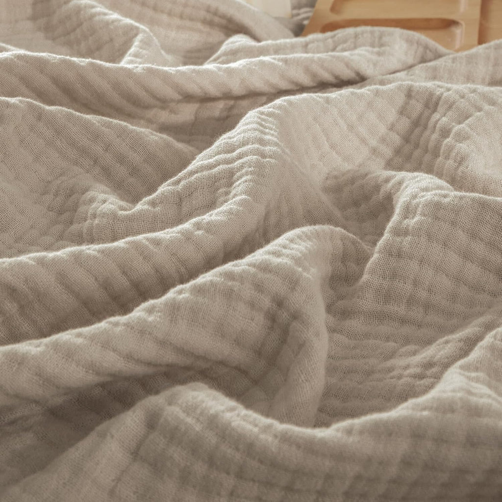 100% Cotton Muslin Throw Blanket 50" x 60", 4-Layer Lightweight Gauze Throw, Breathable Cloud-Soft Minimalist