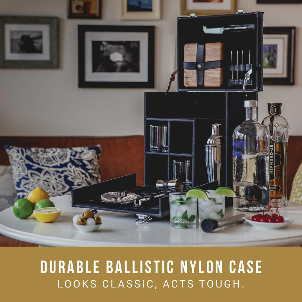 Hamilton Bartender Kit, Portable Bar Case with Cocktail Shaker Set, Professional Mixology Bartender Kit Stand