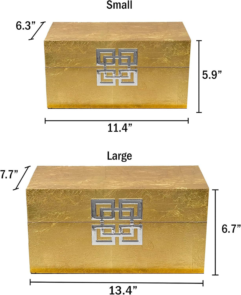 Storage Box Set Decorative Storage Box w/Hinged Lid Classic Design Wood Decor Boxes with Geometric Clasp Storage - Set of 2