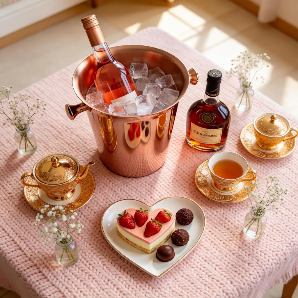 Ice Bucket with Stand, Standing Champagne Buckets(Rose Silver 1 Pack)