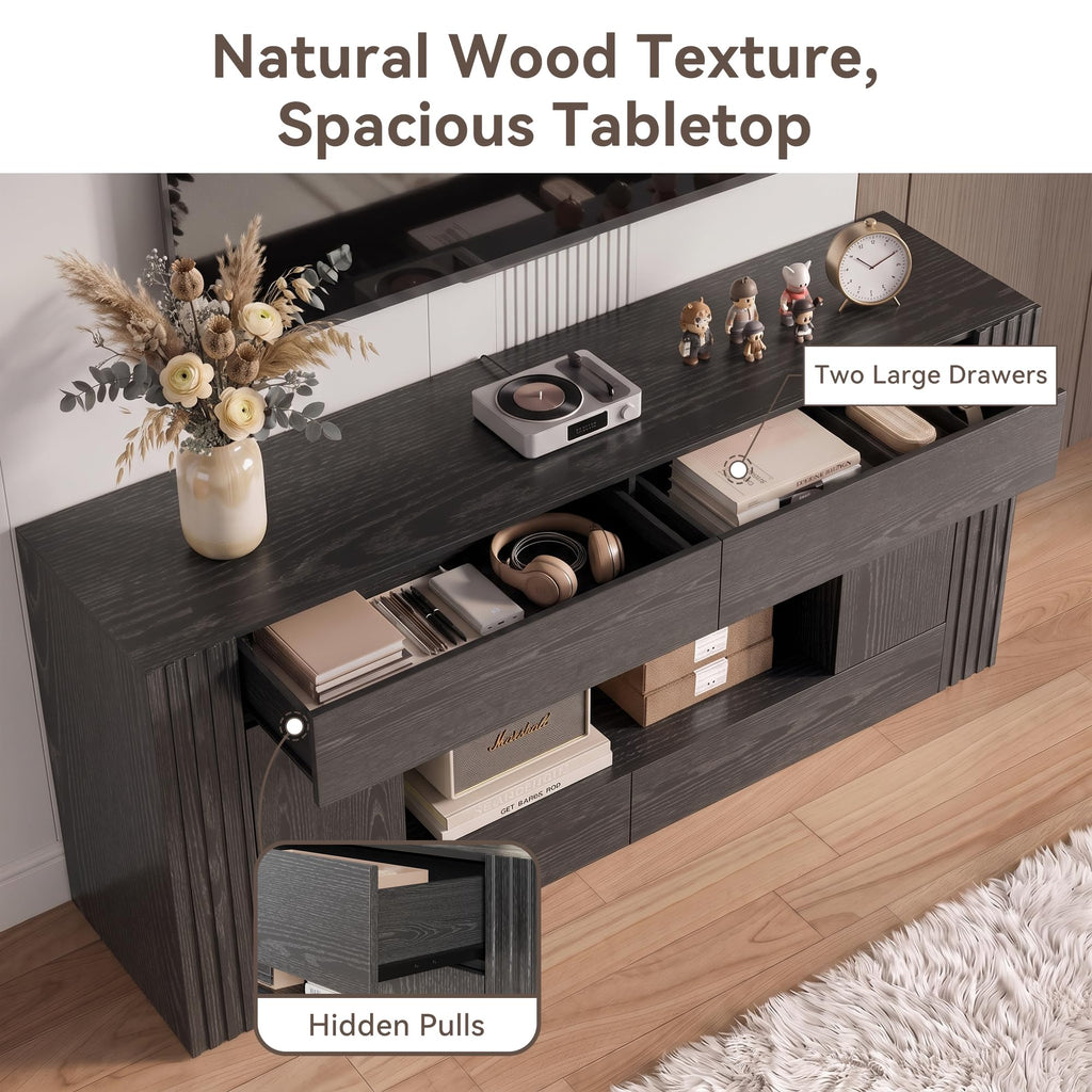 Modern 70" TV Stand for TVs up to 80", Sturdy Entertainment Center with 2 Drawers & 2 Side Cabinets, Media Console