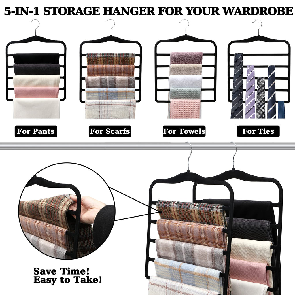 Closet Organizers and Storage, 5 Pack Velvet Pants-Hangers-Space-Saving