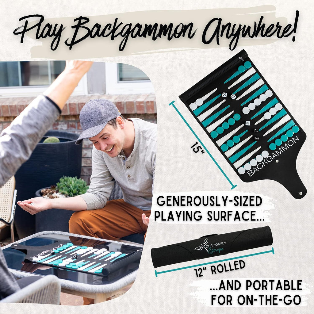 Travel Backgammon Game | Lightweight Roll-up Backgammon Set | Travel Backgammon Sets for Adults | Portable