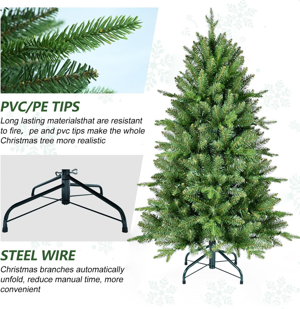 4FT Unlit Artificial Christmas Tree, 668 PE/PVC Tips, Small Spaces