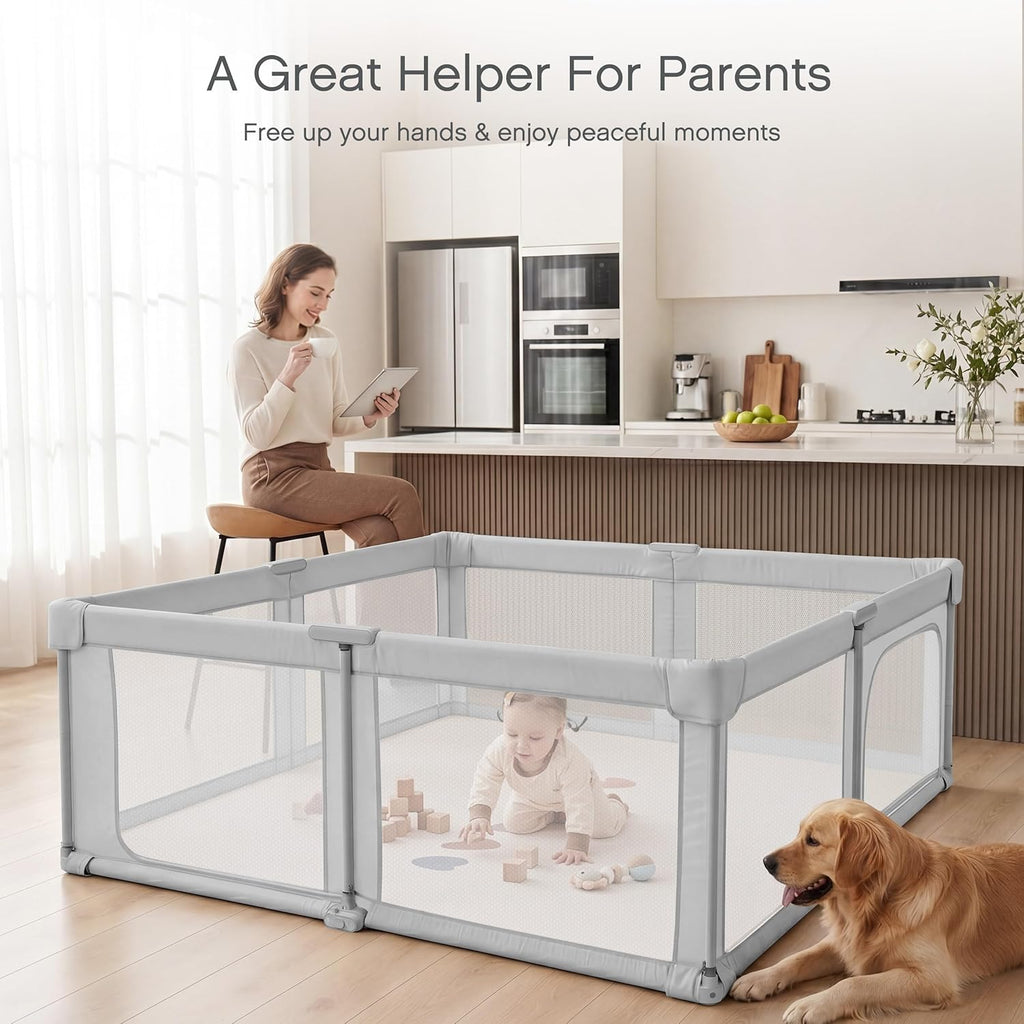 Baby Playpen, Pre-Assembled Foldable Playpen with Adult Door, 71" x 71" Large Play Yard for Babies & Toddlers