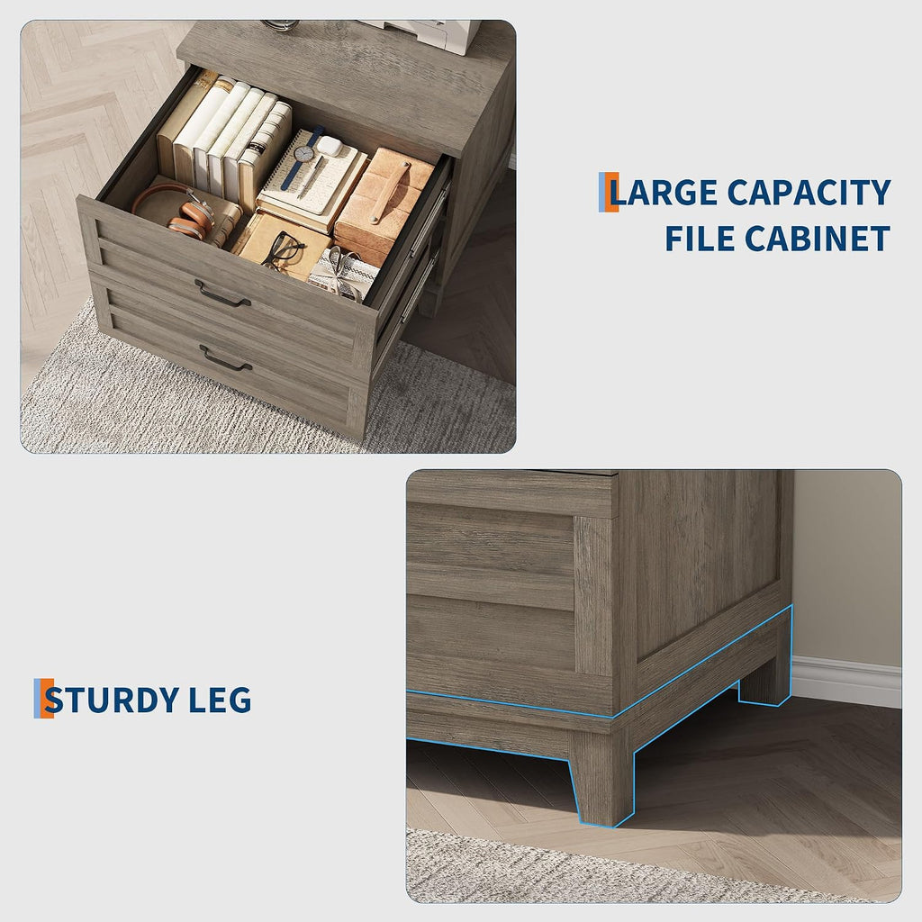 2 Drawer Farmhouse Lateral File Cabinet , Deep Filing Drawers Fit Legal Letter & A4 Hanging Files, Wide Storage