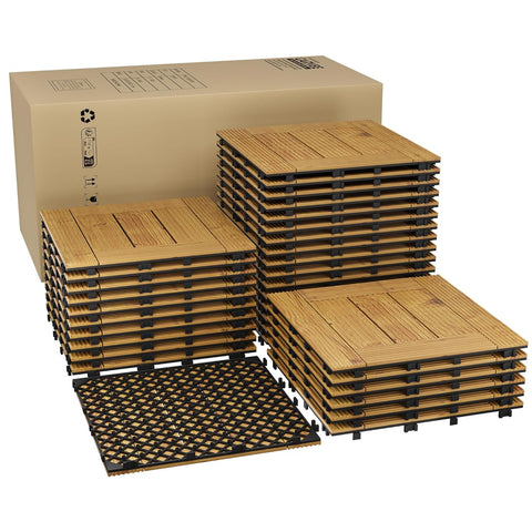 22 PCS Solid Acacia Wood Composite Deck Tiles - 12" x 12" Indoor Outdoor Waterproof Flooring Tiles for Balcony