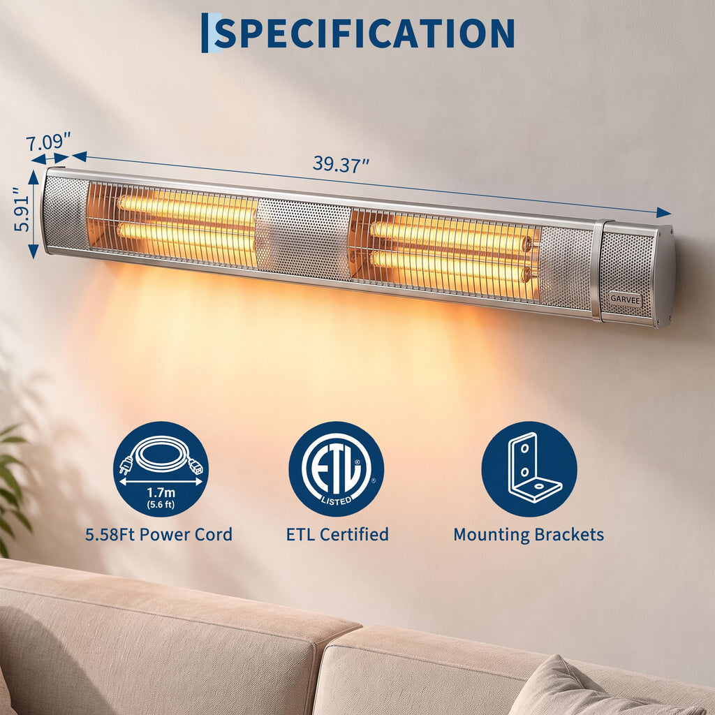 Infrared Electric Patio Heater, Wall Mounted Outdoor Heater