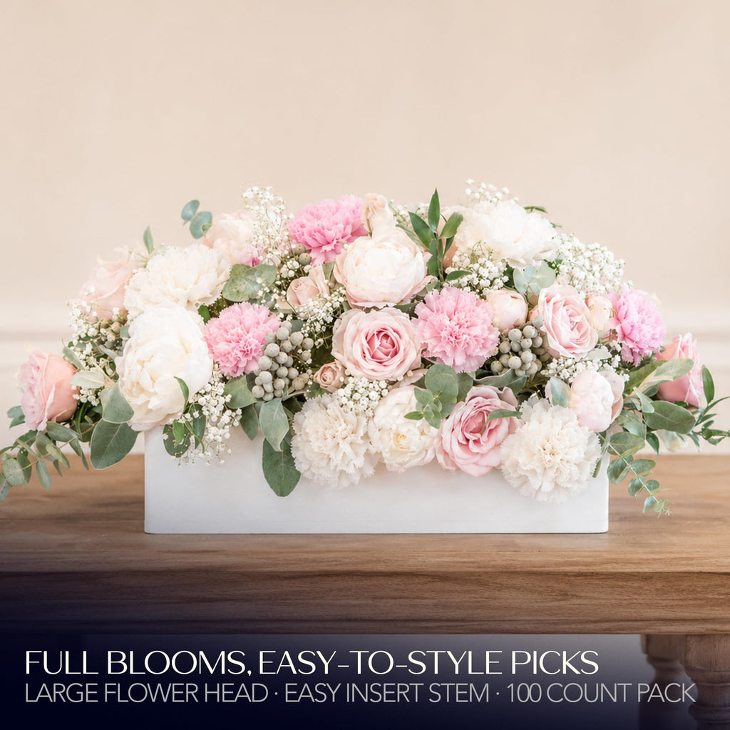 Carnation Artificial Flowers for Weddings - White 100pk