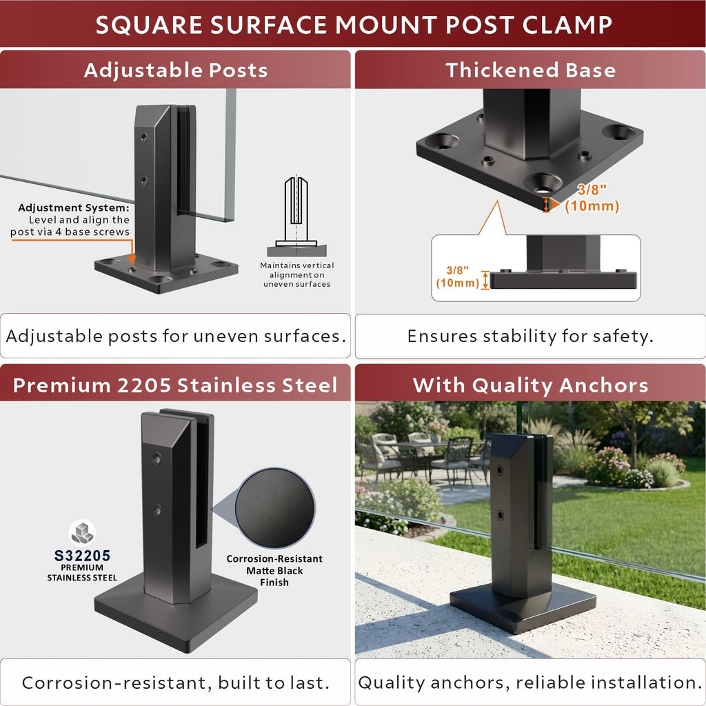 3 Panel Deck Railing Kit, 166-169" W X 44" H Glass Railing System