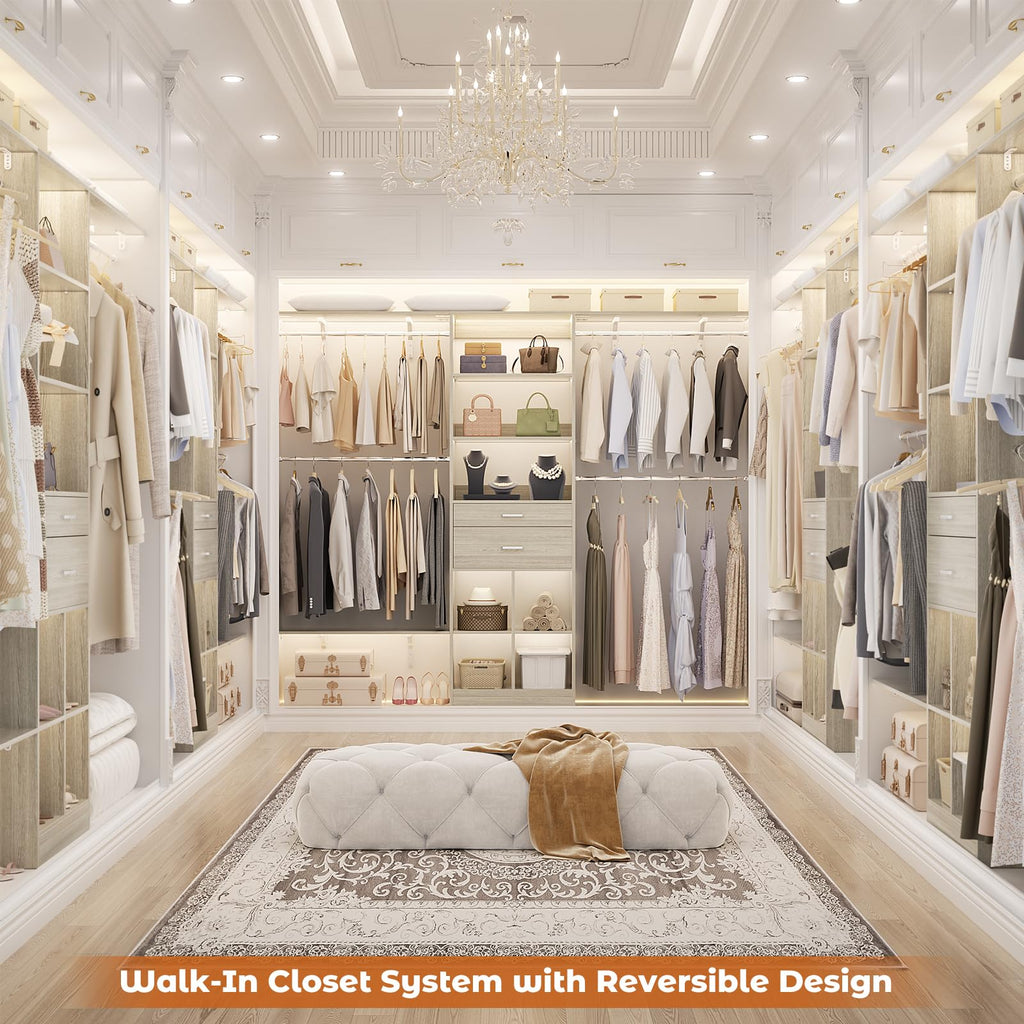 Closet System - 8FT Closet Organizer System with Wooden Drawers, 96" Closet Systems & Walk-In Closets with Cuttable
