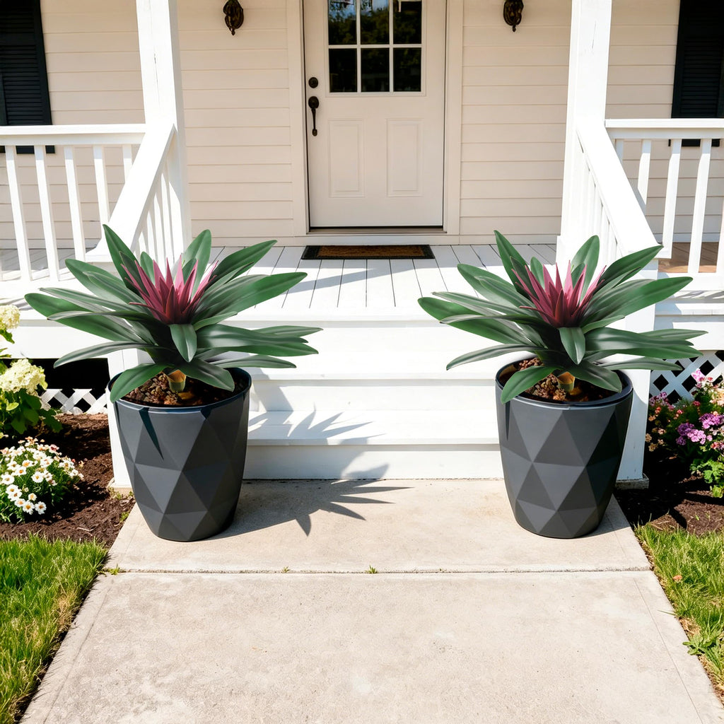 Fake Plants, 2 Pcs 21.7 Inch Bromeliads Large Artificial Plants Outdoor Faux Plants UV Resistant Realistic Tropical