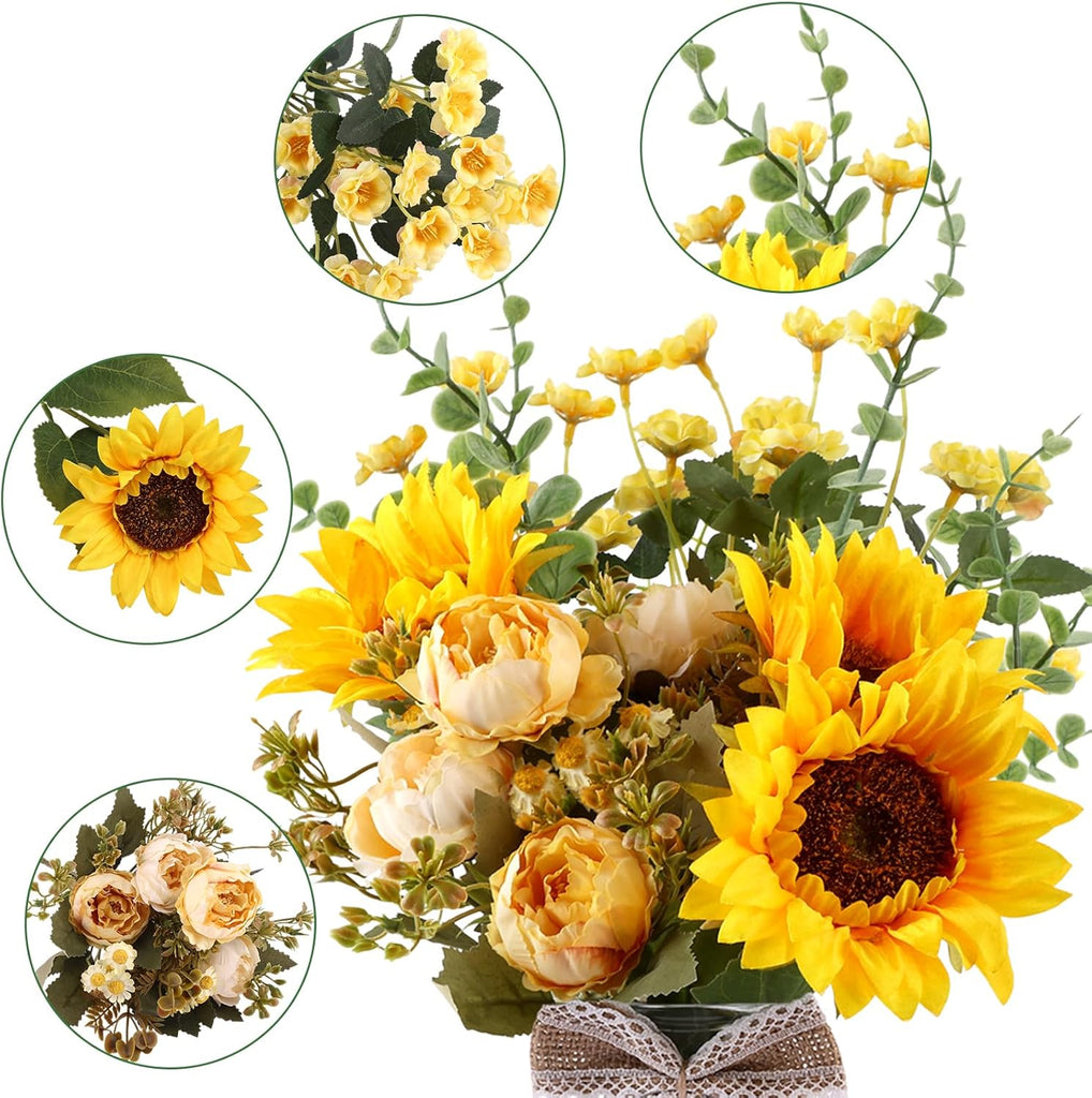Fake Flowers in Vase, Artificial Flowers with Vase Faux Silk Floral Arrangement Table Centerpieces Decor Dining