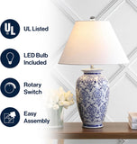 26.25" Blue/White Chinoiserie Ceramic Table Lamp, Traditional Asian-Inspired Urn Lamp Bedroom, White Linen Shade
